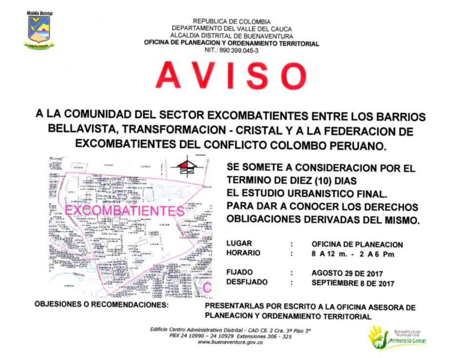 A la comunidad del sector excombatientes entre los barrios Bellavista, TransformaciÃ³n - Cristal y la FederaciÃ³n de Excombatientes del conflicto Colombo Peruano