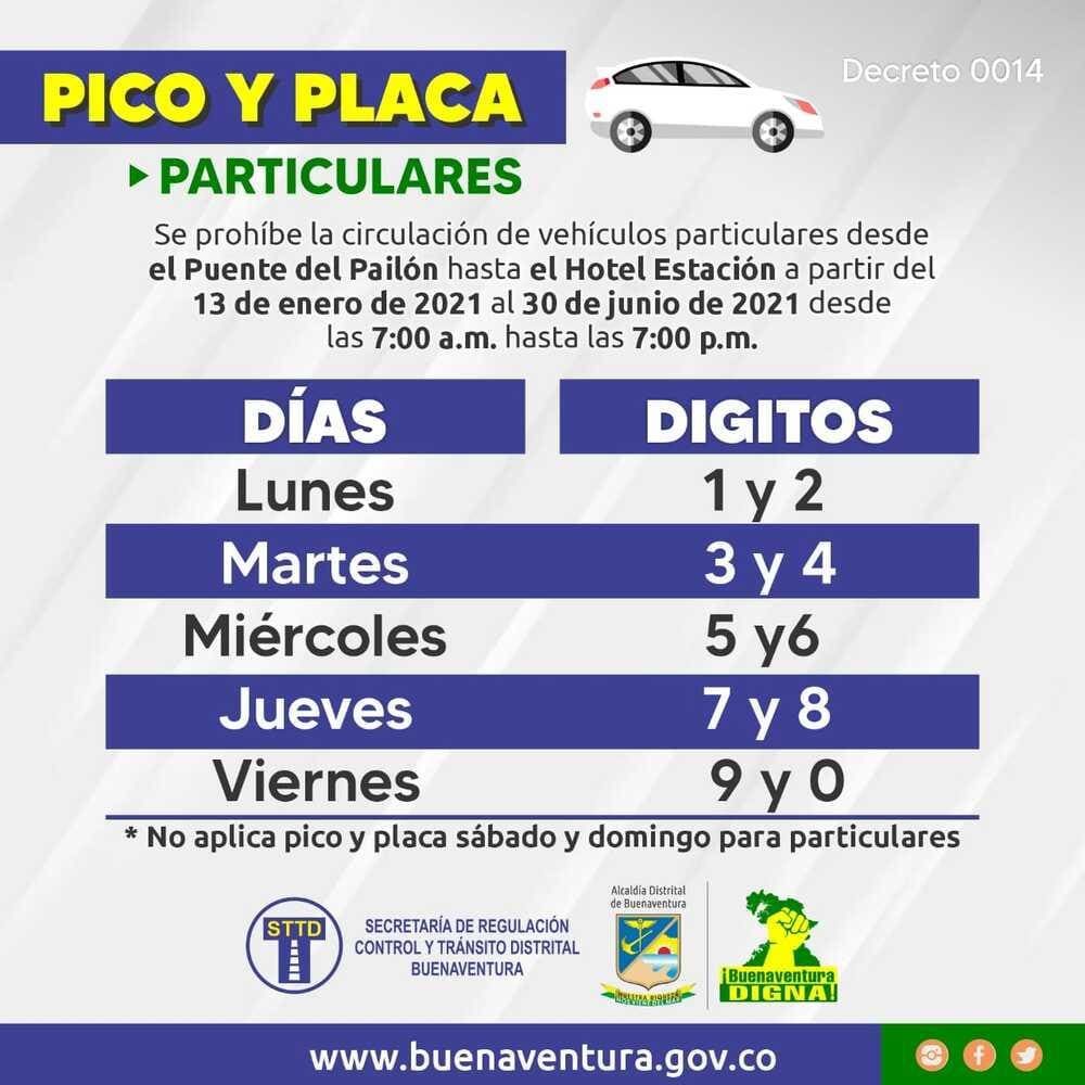 Se implementan nuevas medidas de pico y placa para vehículos de servicio particular en Buenaventura