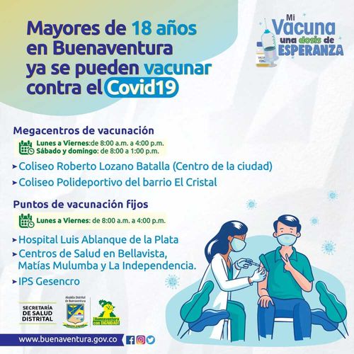 Mayores de 18 años en Buenaventura ya se pueden vacunar contra el Covid 19