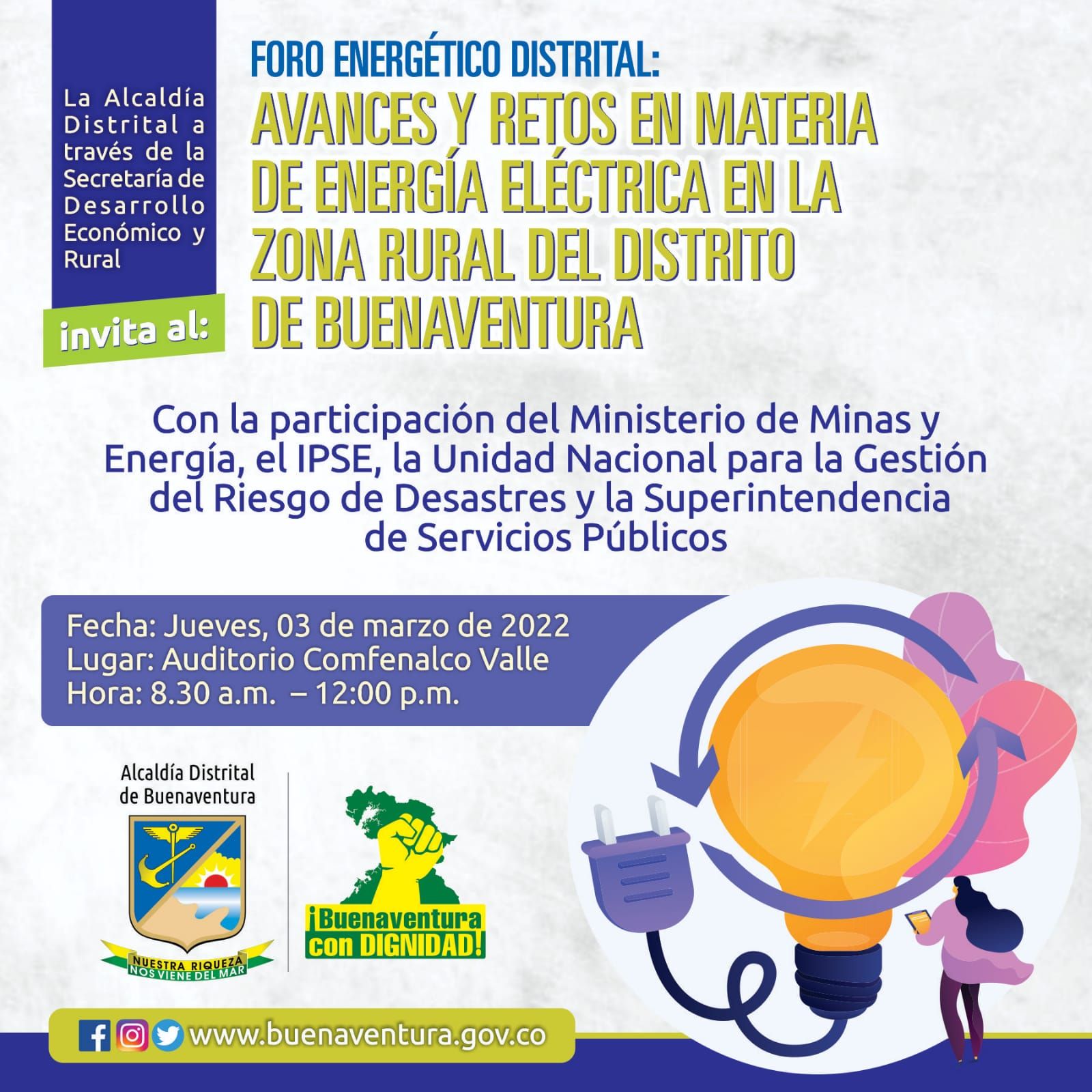 Este jueves se desarrollará el Foro Energético Distrital: Avances y Retos en Materia de Energía Eléctrica en la zona rural del Distrito 