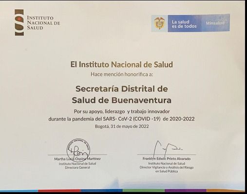 Instituto Nacional de Salud hace reconocimiento a la Secretaría de Salud de Buenaventura 