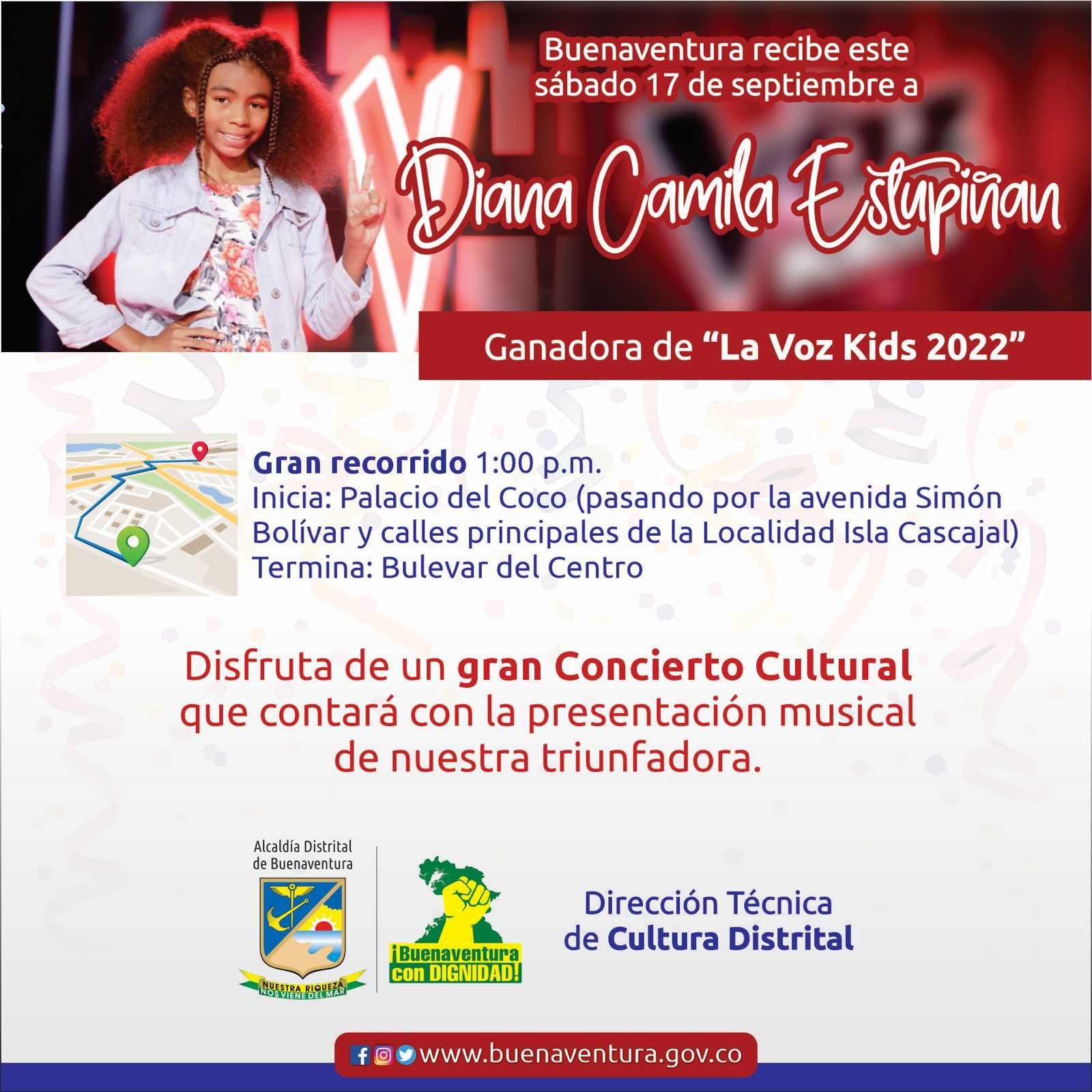 El sábado 17 de septiembre Buenaventura recibirá a Diana Camila Estupiñán 