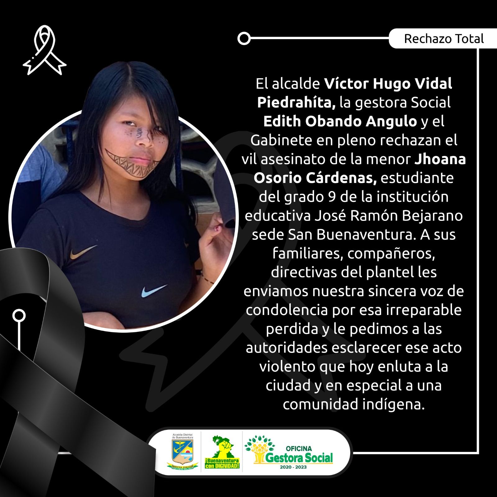  Alcaldía Distrital rechaza homicidio en contra de una menor de edad estudiante del colegio José Ramón Bejarano