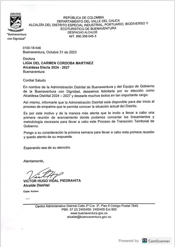 Alcalde Víctor Vidal invita a Ligia del Carmen Córdoba Martínez, alcaldesa electa, para iniciar proceso de empalme