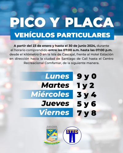 Medidas de pico y placa para vehículos particulares aplican para toda la ciudad