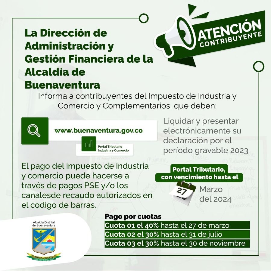 El pago del impuesto de industria y comercio puede hacerse a través de pagos PSE y/o canales autorizados