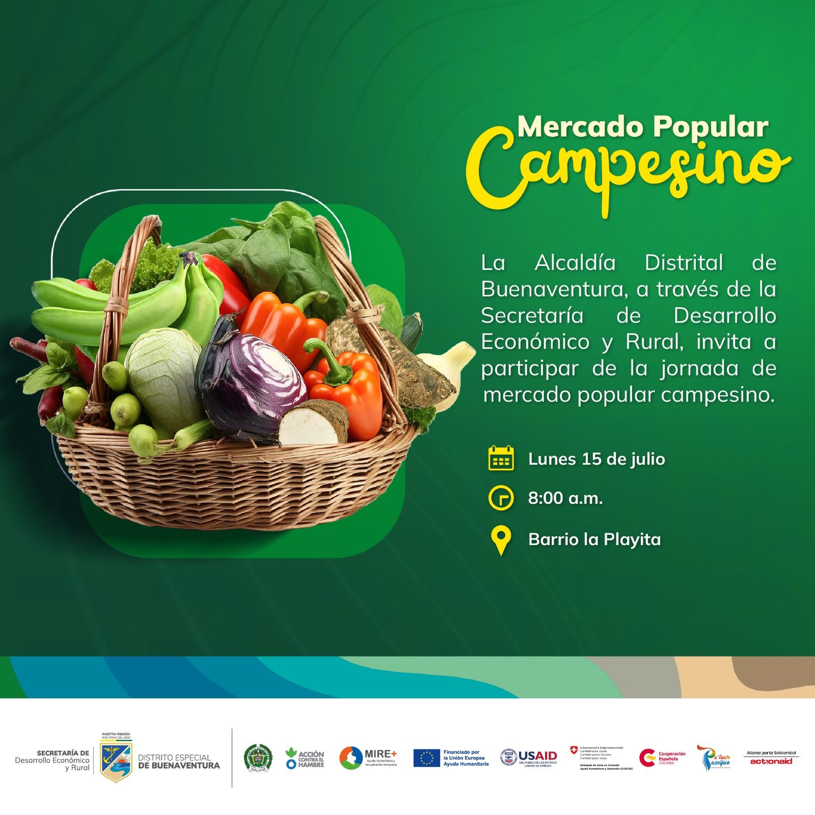 Hoy lunes habrá Mercado Campesino en el barrio La Playita