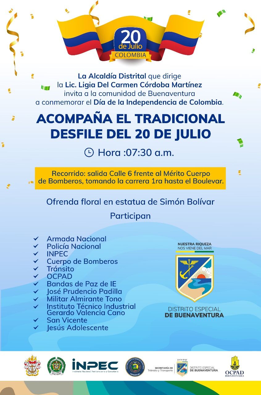 Alcaldía Distrital prepara el tradicional desfile del 20 de julio por las calles de Buenaventura
