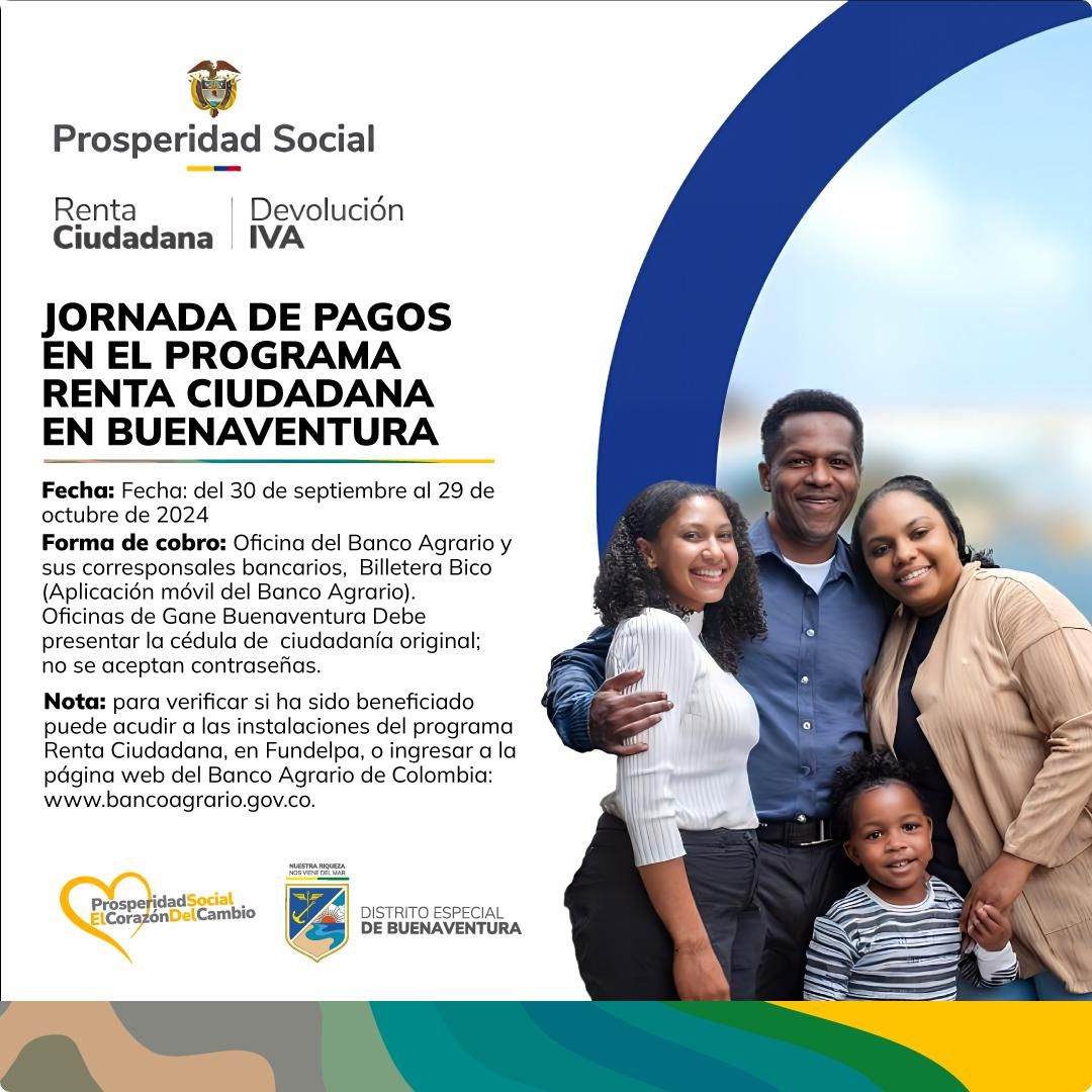 Este 30 de septiembre inicia nueva jornada de pagos en el programa Renta Ciudadana en Buenaventura