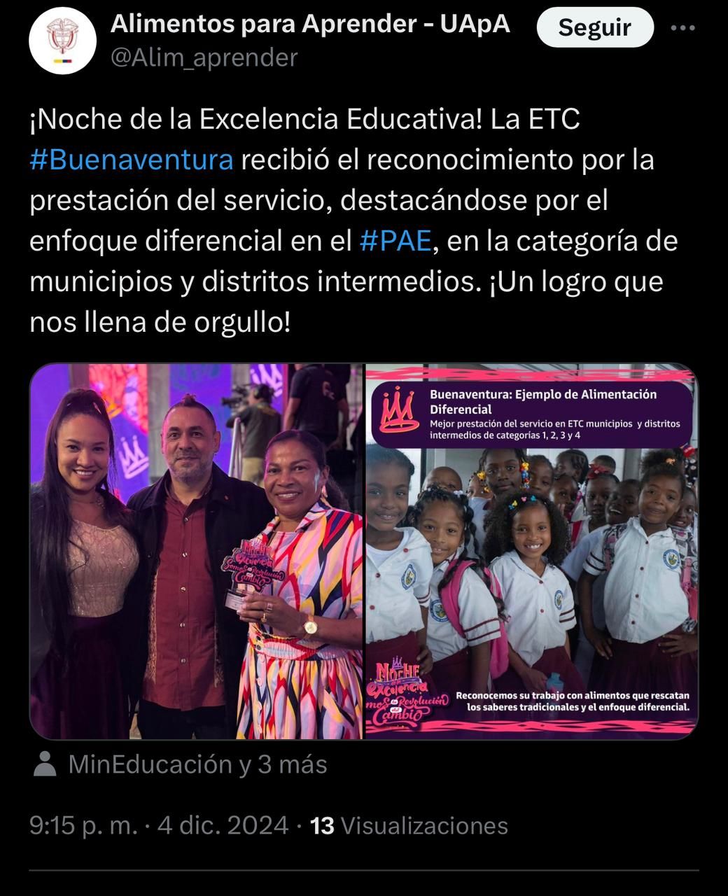 Buenaventura fue premiada por el Ministerio de Educación por tener el mejor PAE Diferencial del País 2024