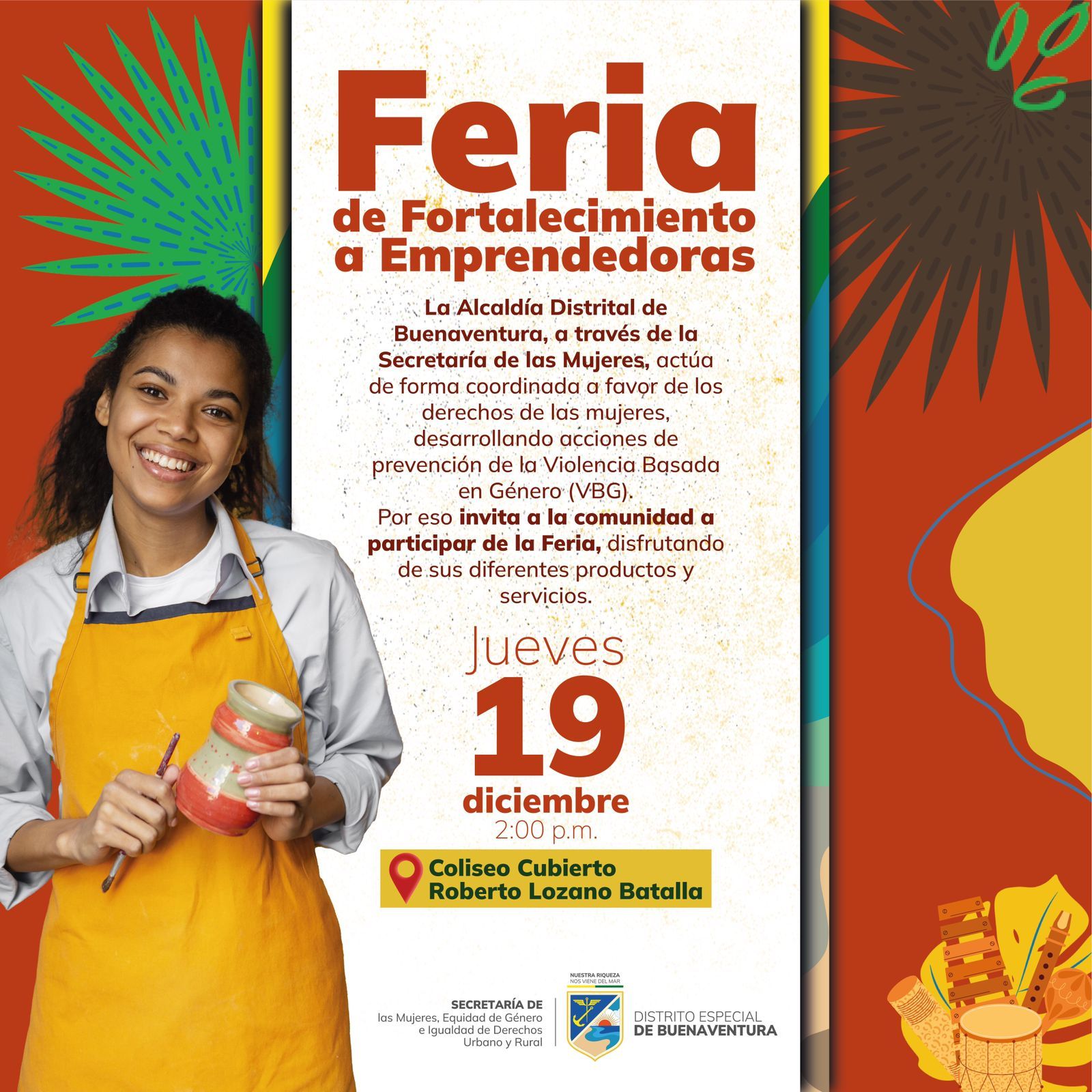 Este jueves 19 de diciembre: Feria de Fortalecimiento a Mujeres Emprendedoras en el Coliseo Cubierto Roberto Lozano Batalla