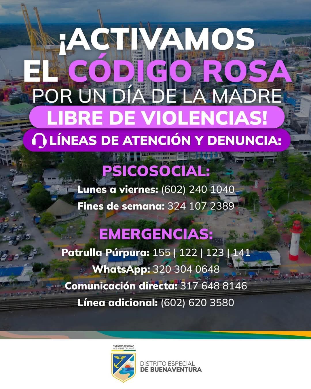 Alcaldesa de Buenaventura lanzó oficialmente el Código Rosa y Azul en el marco del Día de la Madre