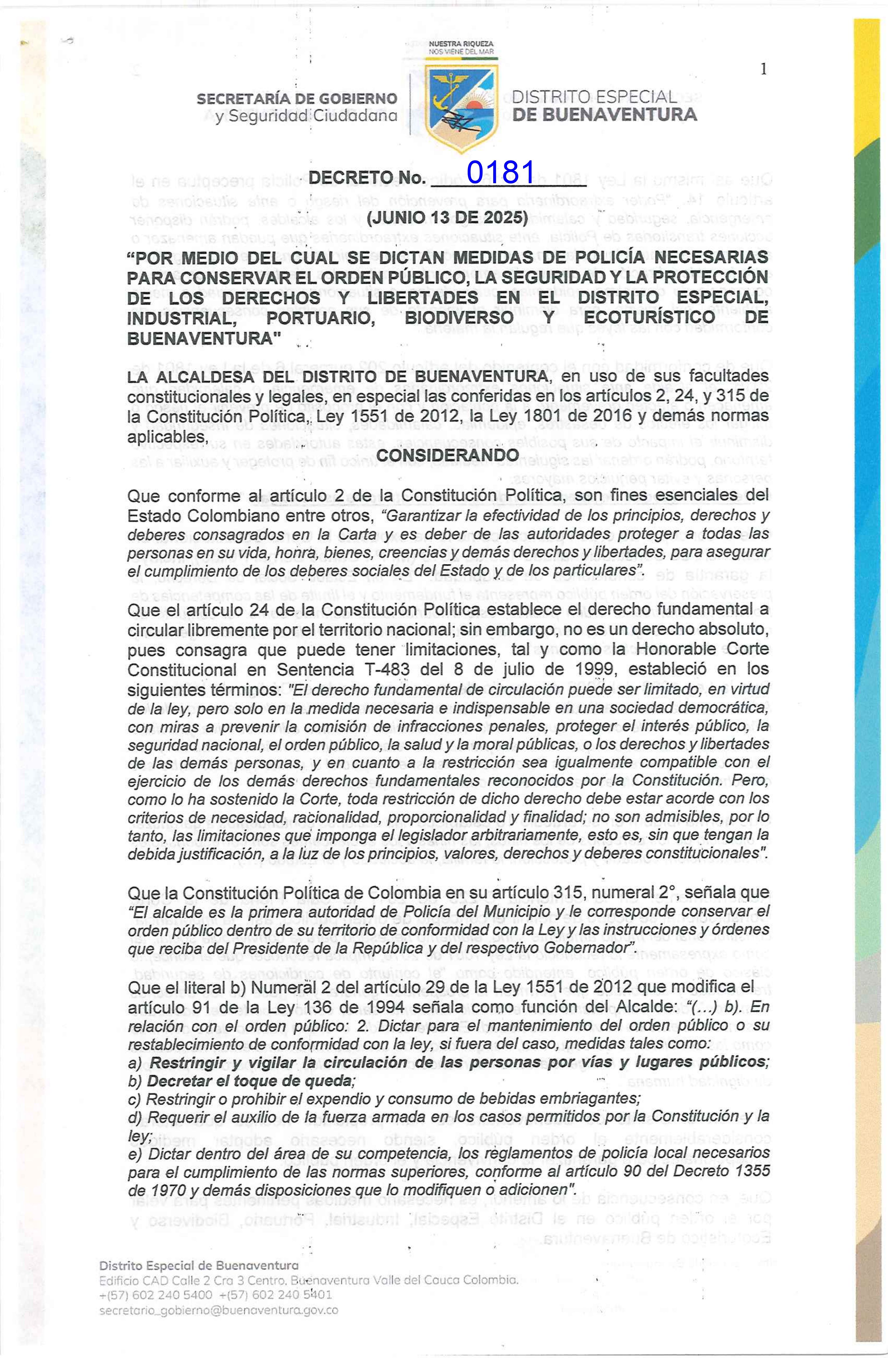 Decreto No. 0181 (junio 13 de 2025)