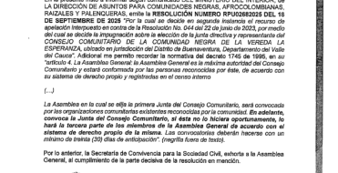OFICIO  Consejo Comunitario  Vereda la Esperanza