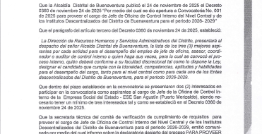 Por medio del cual se hace apertura a la Convocatoria No. 002 de 2025 para proveer el cargo de Jefe de Oficina de Control Interno de la Empresa Social del Estado- ESE San Agustín (Puerto Merizalde) del Distrito de Buenaventura para el periodo 2026-2029