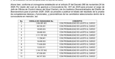 Resultado pruebas sobre competencias básica y funcionales, pruebas psicométricas convocatoria control interno