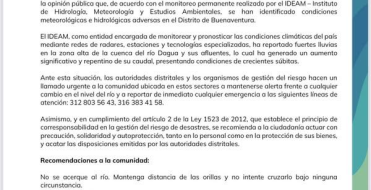 Alerta preventiva por condiciones meteorol&oacute;gicas e hidrol&oacute;gicas en el Distrito de Buenaventura