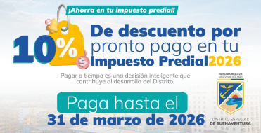 Contribuyentes del impuesto Predial Unificado obtendr&aacute;n un 10 % de descuento por pronto pago